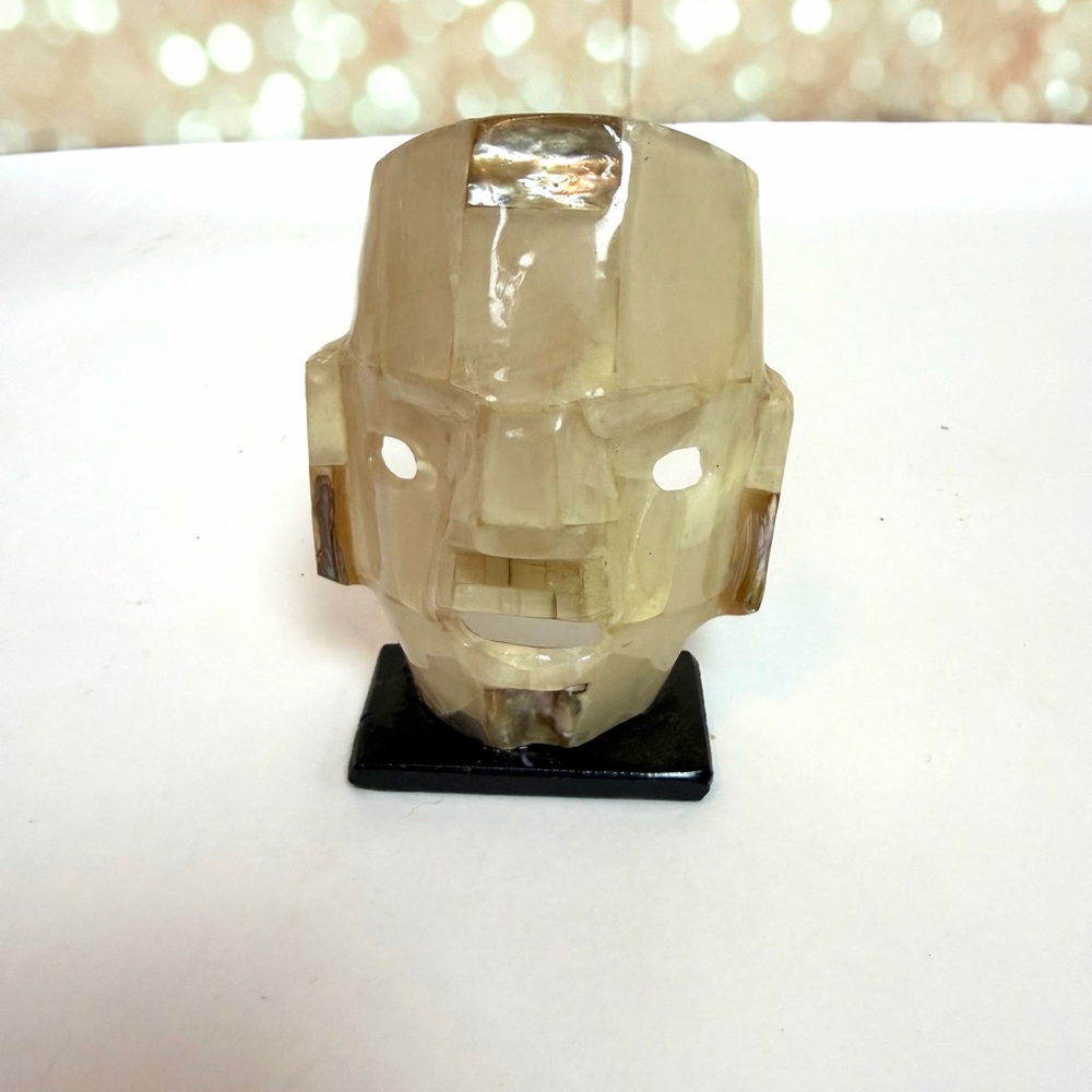 Mexican Art Mayan Death Mask Mosaic Sculpture Stone Abalone Onyx